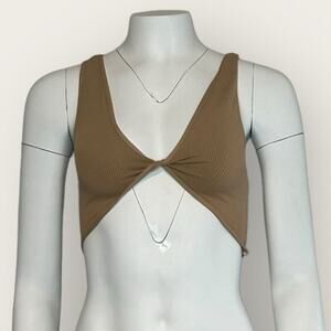 GUC | Sorella | Twist Front Ribbed Crop Top | Beige | OS